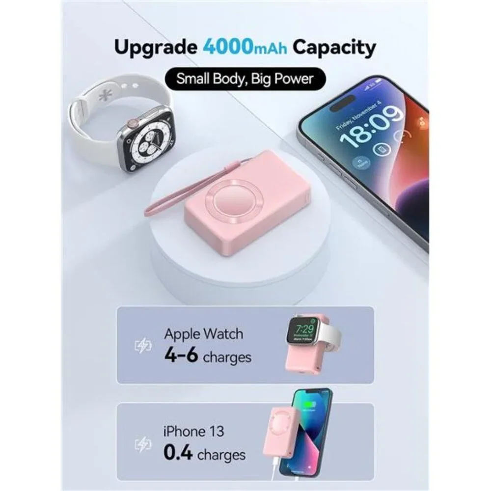 Portable Charger for Apple Watch, 4000mAh iWatch Charger Power Bank Wireless